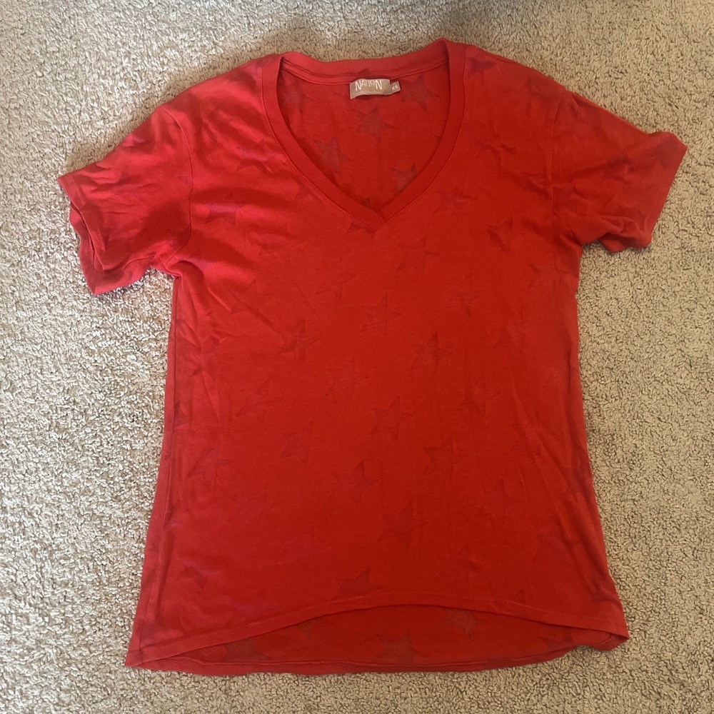 Nation LTD Red Burnout Star Tee size XS small 4th Of July America